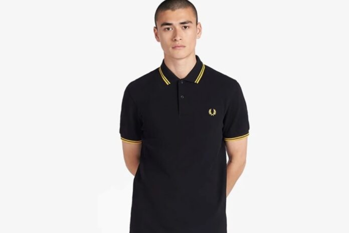 fred perry black yellow yellow twin tipped shirt